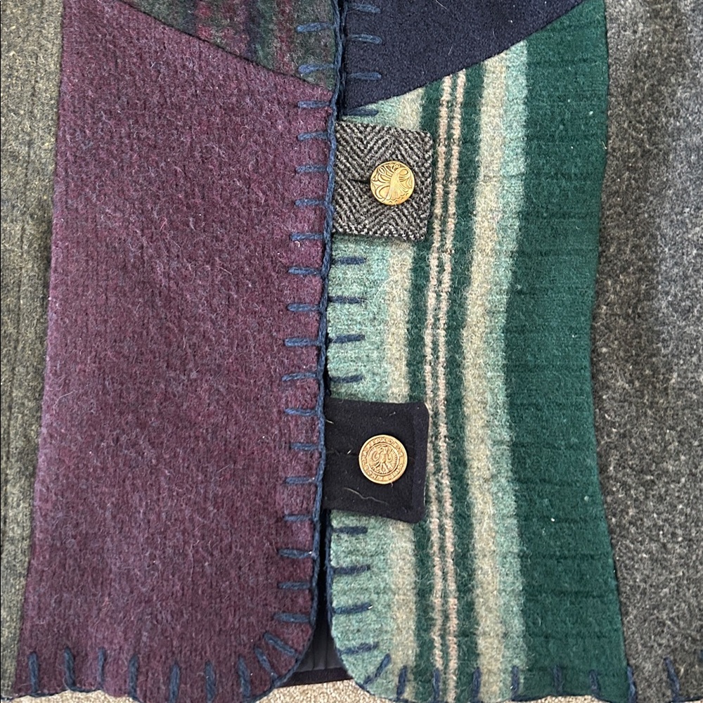 Patchwork Wool Blend Button Jacket In Plum, Navy … - image 4